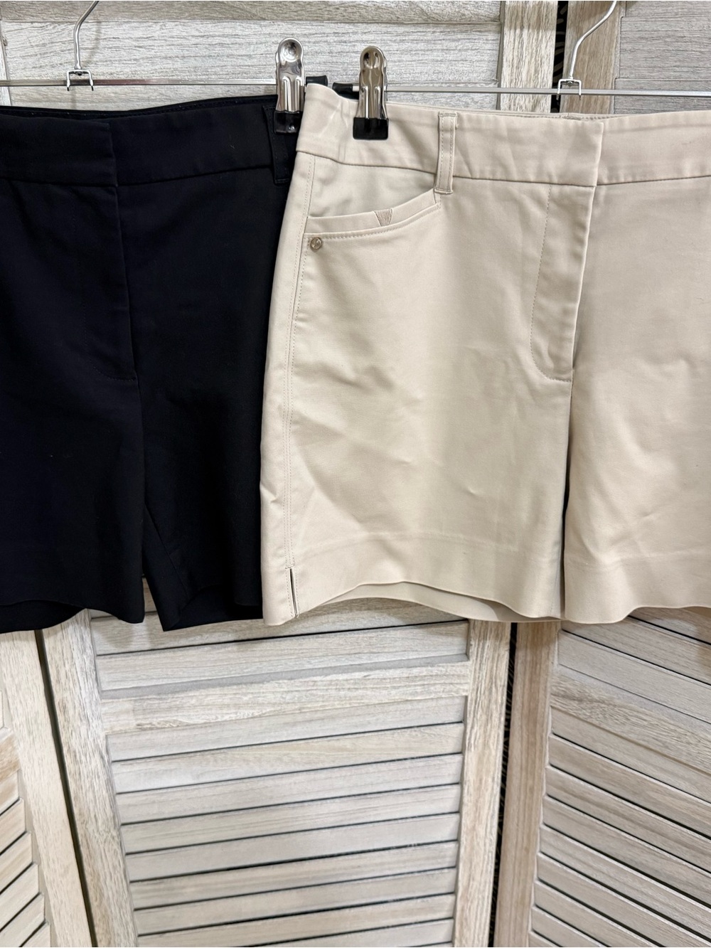 White House Black Market Black & Cream Tailored Bermuda Shorts Pair